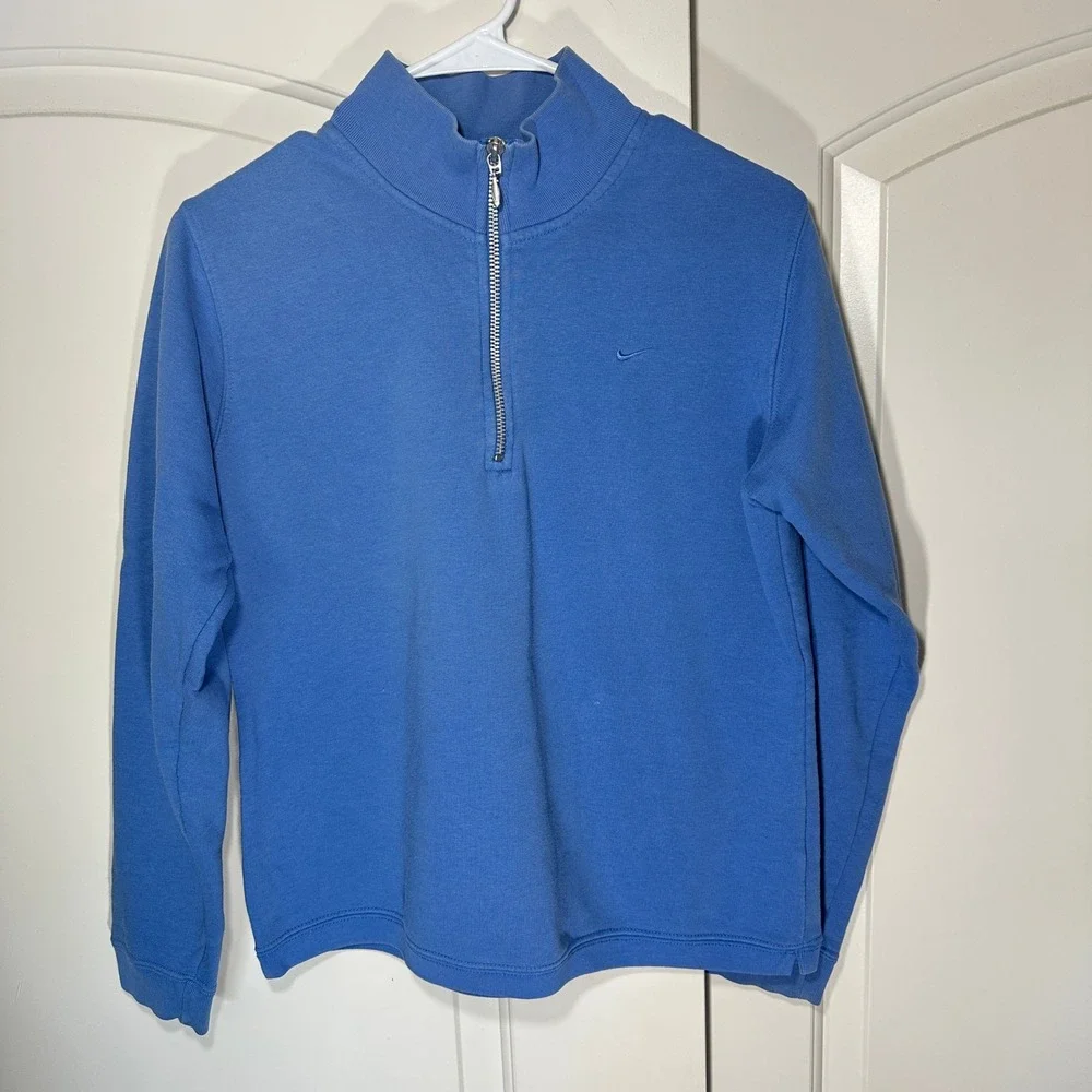 Nike Quarter Zip Sweatshirt Womens‎ Medium Blue Fleece Pullover Vintage Y2K